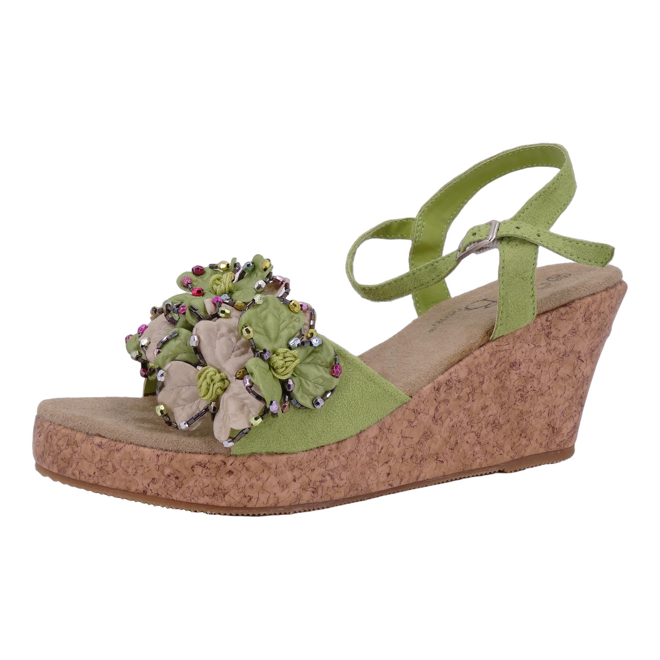 Ornela Brenti Damen Schuhe Trachten Dirndl Sandalette Grün Größe 38 EU