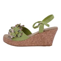 Ornela Brenti Damen Schuhe Trachten Dirndl Sandalette Grün Größe 41 EU